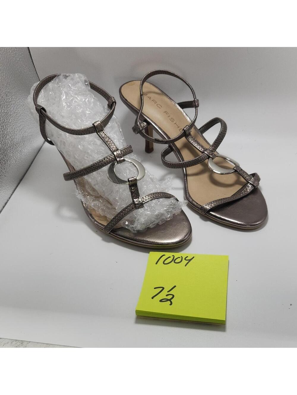 Marc Fisher Women’s Leather Bronze Strappy Open Toe Buckle Stiletto Heel 7.5